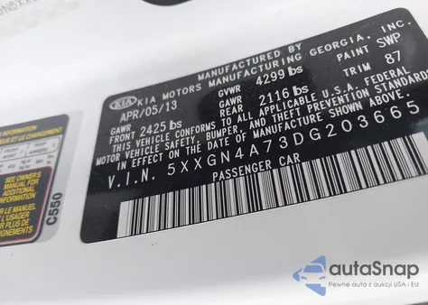 2013 Kia Optima Ex from USA, damaged, VIN 5XXGN4A73DG203665